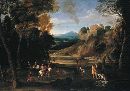 Gian  Battista Viola Landscape with a Hunting Party